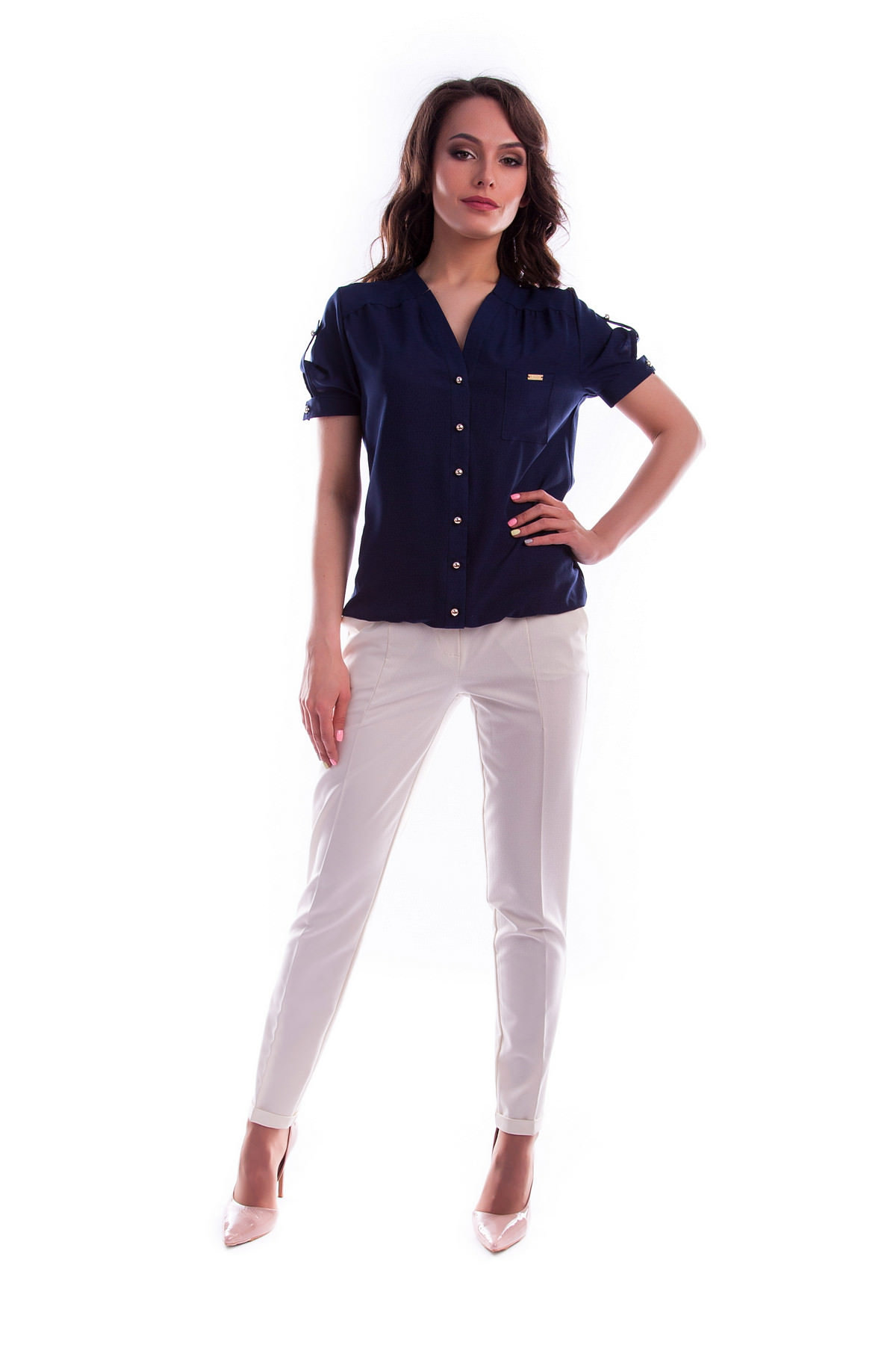 Женские рубашки оптом от производителя Блуза Кумир креп короткий рукав