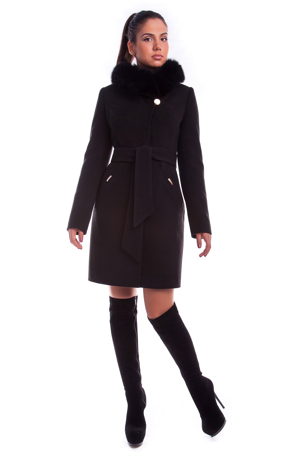 Купить кашемировое пальто оптом от производителя Пальто Хейли зима песец
