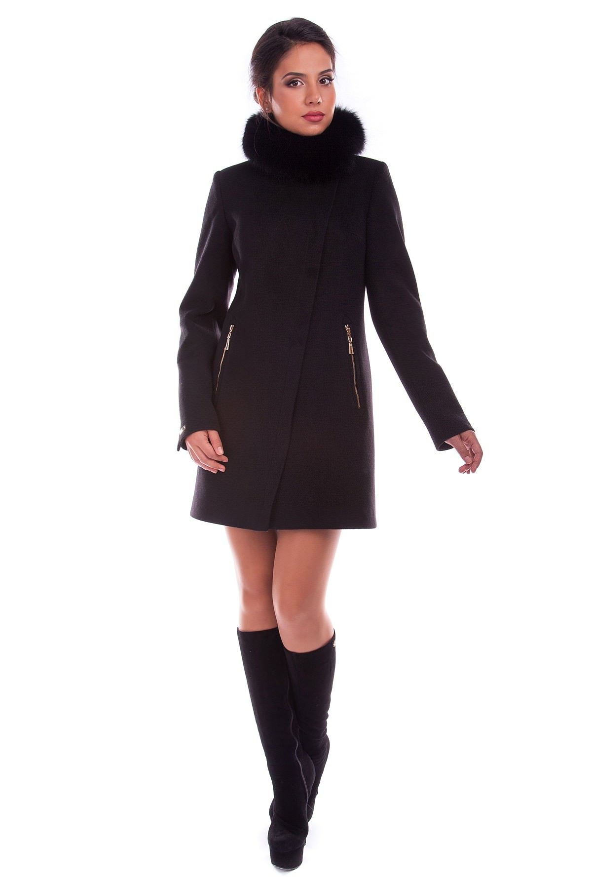 Купить оптом женское пальто недорого Пальто Эльпассо зима песец