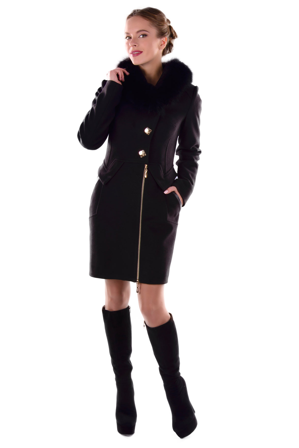 Купить оптом женское пальто недорого Пальто Глазго песец зима турция элит