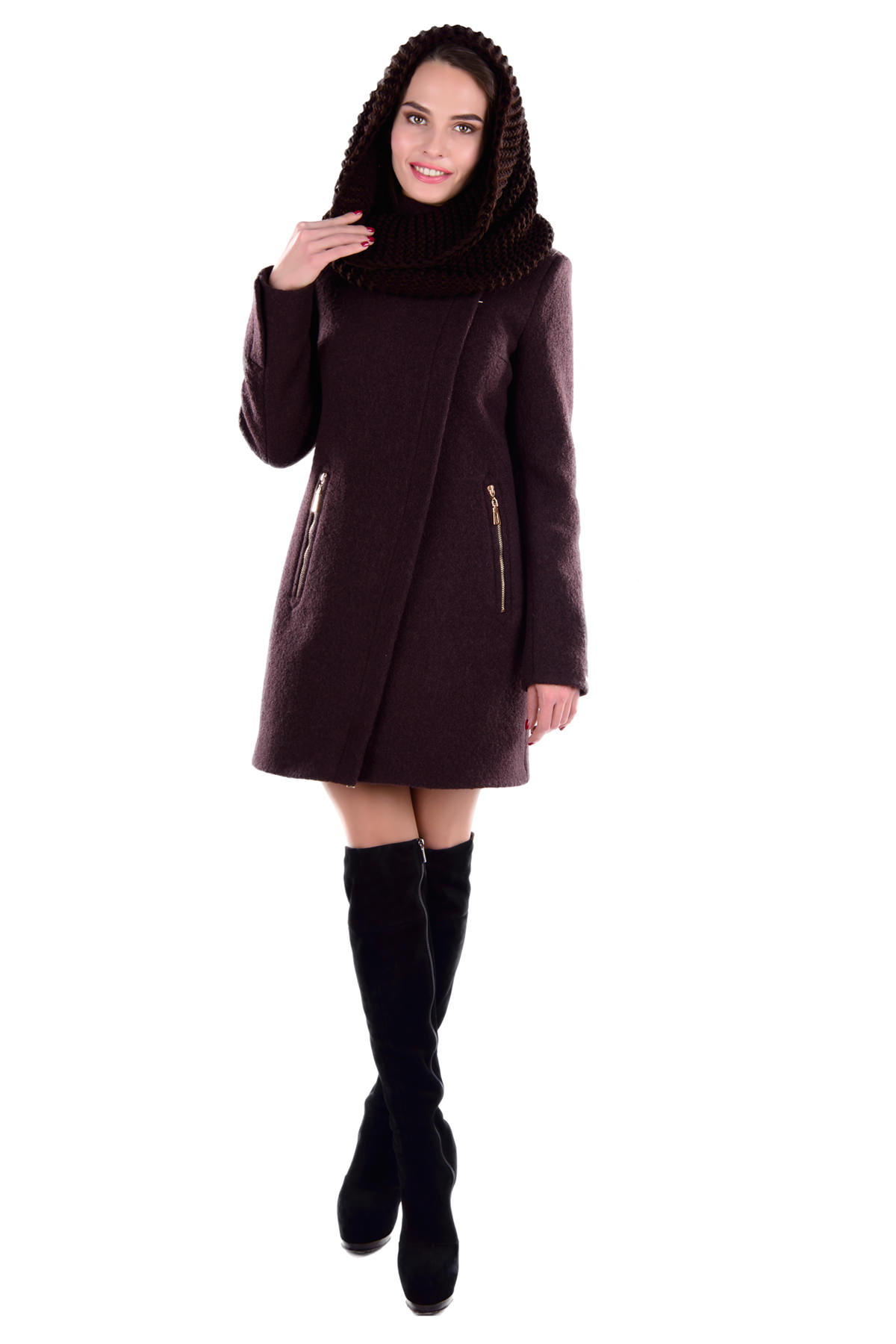 Купить кашемировое пальто оптом от производителя Пальто Эльпассо шерсть зима хомут