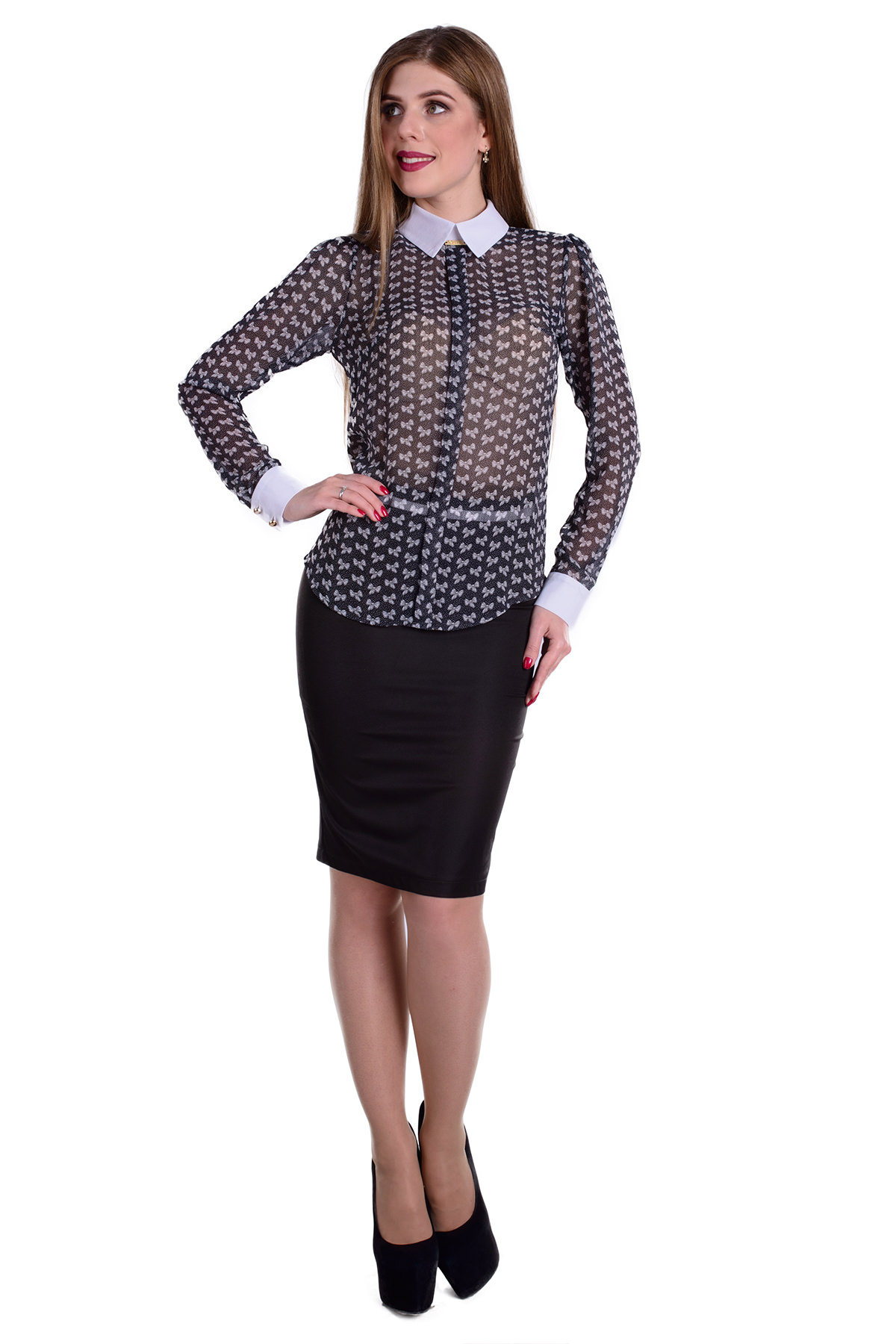 Женская одежда оптом от производителя Modus Блуза Липс шифон микра принт