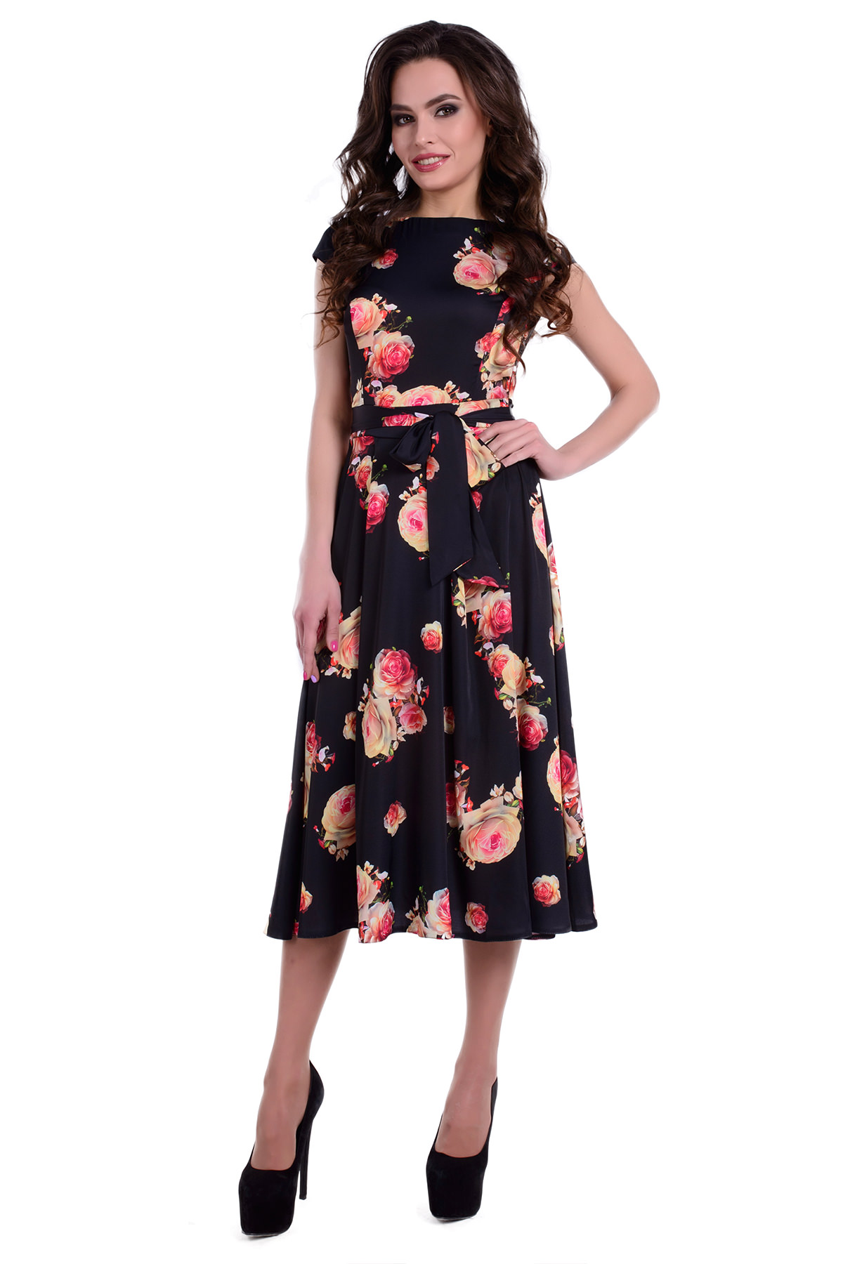 Женская одежда оптом от производителя Платье Рубина принт атлас шифон