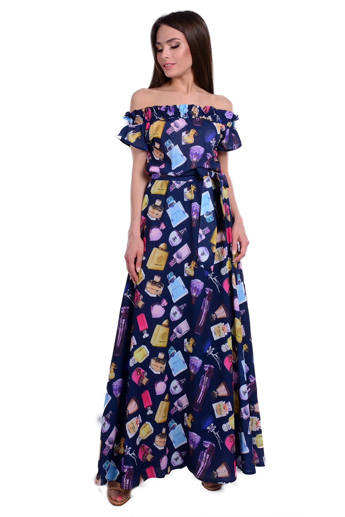 Коктейльное платье оптом от Modus Платье Смайл принт макси креп шифон