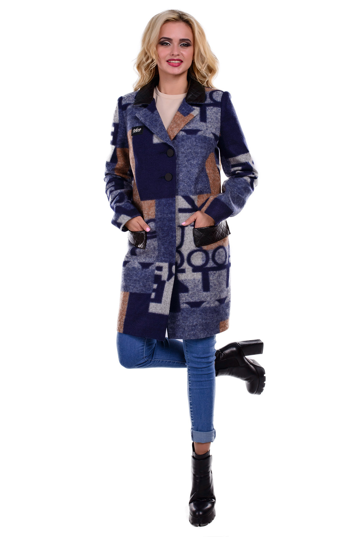 Купить оптом женское пальто недорого Пальто Микадо принт шерсть