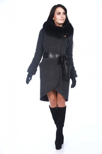 Пальто с мехом Буэно Цвет: Темно-серый
