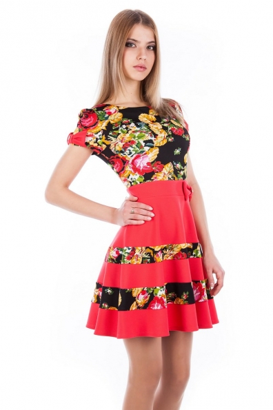 Платье Полли Цвет: Черный с кораллом 