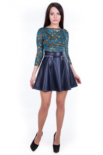 Платье Лорен Цвет: Бирюза с горчицей темно-синее