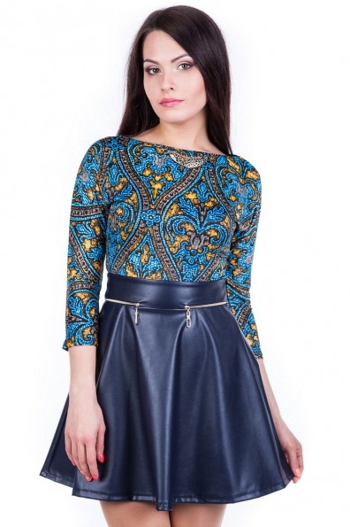 Платье Лорен Цвет: Бирюза с горчицей темно-синее