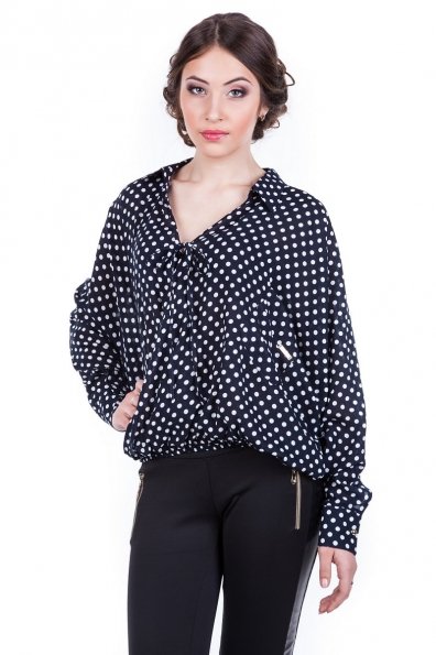 Блузка-рубашка Токио Цвет: Черный горох большой белый