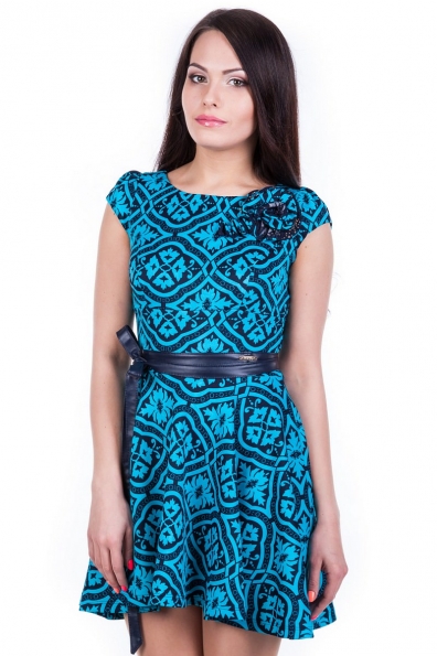 Платье Шейла Цвет: Темно-синий с бирюзой лилия