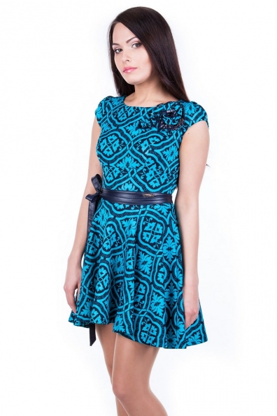 Платье Шейла Цвет: Темно-синий с бирюзой лилия