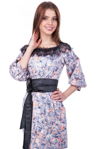 Платье Марсель Цвет: Светло-серый с оранжевым