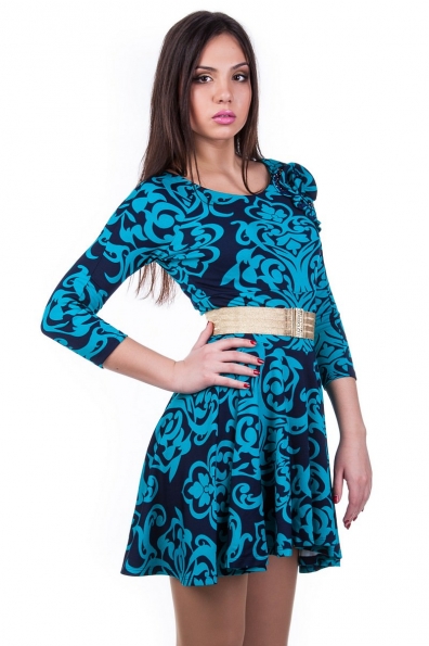 Платье Розали 3/4 Цвет: Темно-синий с бирюзой