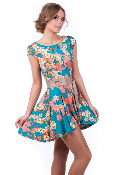 Платье Сакура Цвет: Бирюза с кораллом