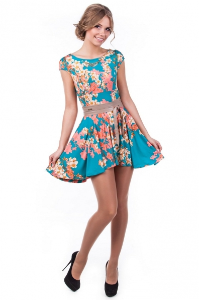 Платье Сакура Цвет: Бирюза с кораллом