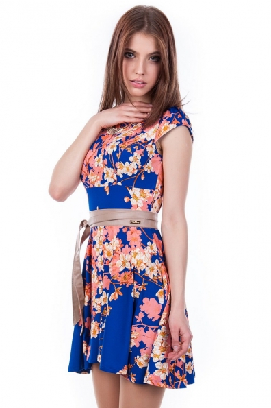 Платье Сакура Цвет: Синий с кораллом
