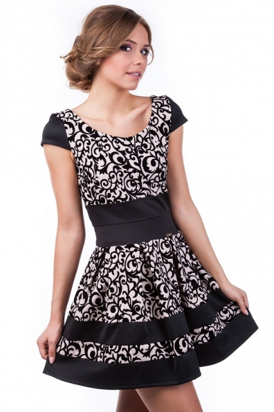 Платье Синди креп-флок Цвет: Бежевый с черным