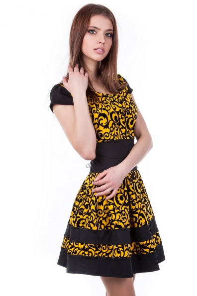 Платье Синди креп-флок Цвет: Горчица с черным