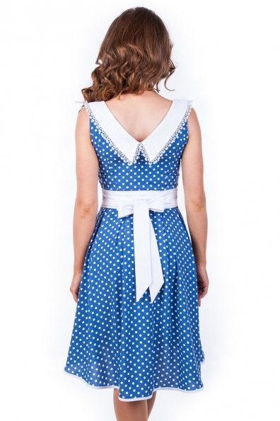 Платья Монти Цвет: Голубой, горох белый средний