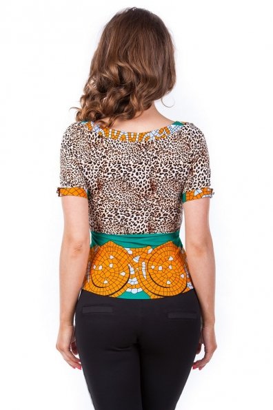 Блуза Рикко Цвет: Леопард, Зеленый с оранжевым