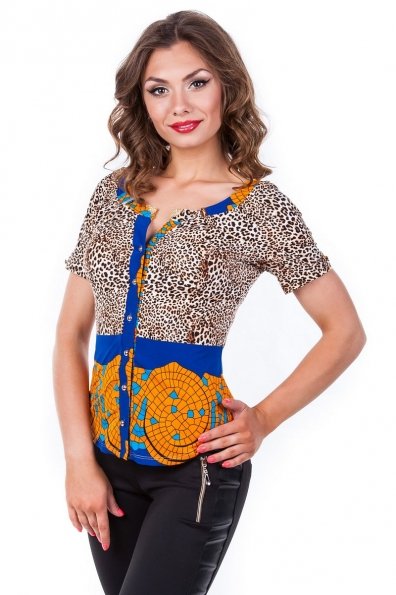 Блуза Рикко Цвет: Леопард электрик с оранжевым