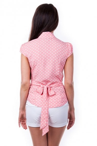 Блуза Прелесть Цвет: Розовый(SIZE-коралл) горох белый средний