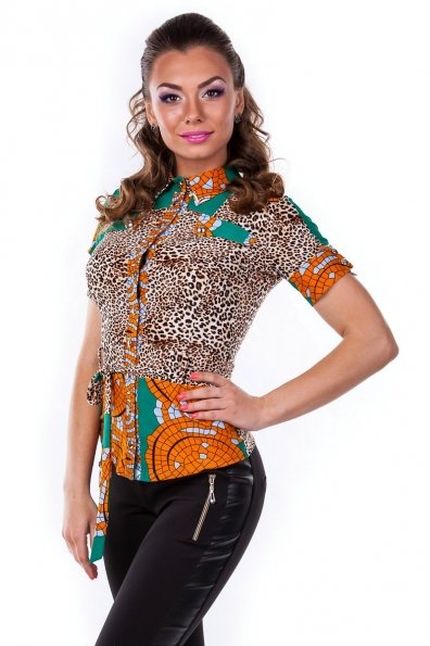 Блуза Пэнни к/р 2229 Цвет: Леопард, Зеленый с оранжевым