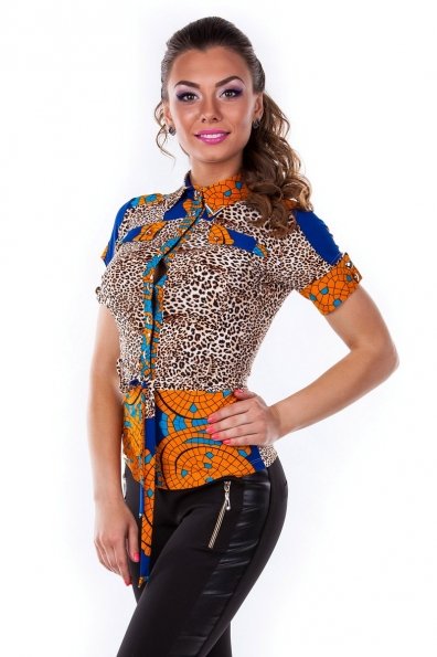 Блуза Пэнни к/р 2229 Цвет: Леопард электрик оранжевый