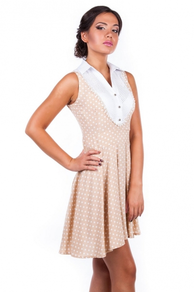 Платье Фрутти Цвет: Бежевый, Горох белый средний