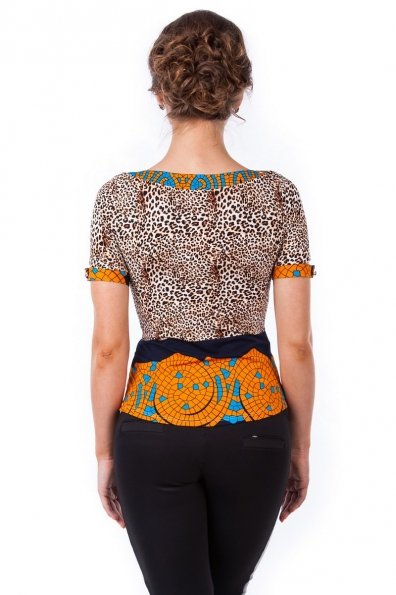 Блуза Рикко Цвет: Леопард, Темно-синий с оранжевым
