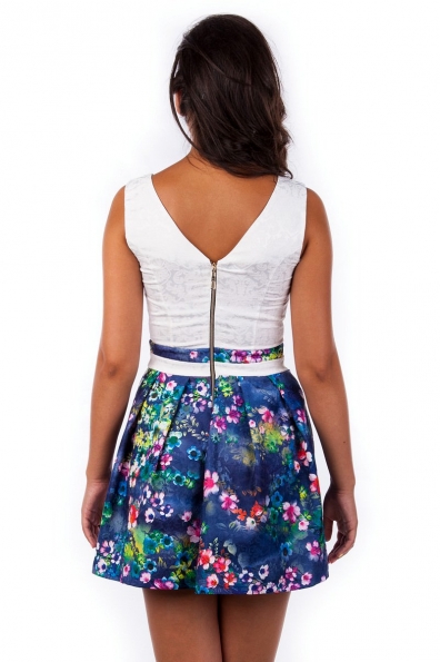 Платье Джеки Цвет: Белый с темно-синим цветы