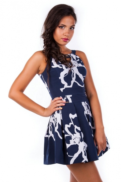 Платье Джина Цвет: Темно-синий цветы белый