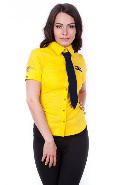 Блуза Кесси короткий рукав Цвет: Желтый с темно-синим