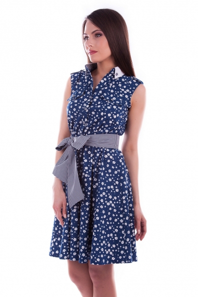 Платье Динара принт* Цвет: Т.синий цветы бел D4 С# 1