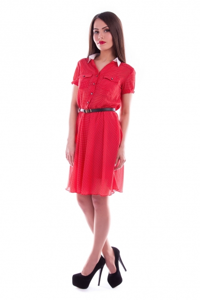 Платье Ванесса шифон принт* Цвет: Красный Горох/белый мелкий 2
