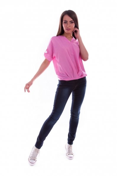 Блуза Пандора штапель Цвет: Розовый 2 Горох/белый мелкий