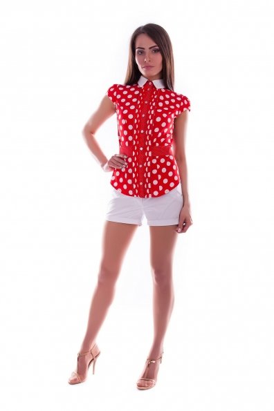 Блуза Прелесть вискоза принт Цвет: Красный Горох/белый крупный 3