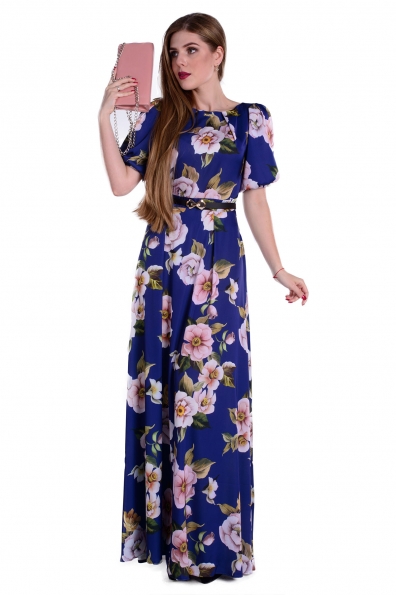 Платье Марта принт Шифон Атлас Цвет: Тёмно-синий/Цветок кр.