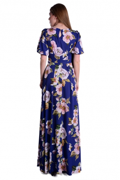 Платье Марта принт Шифон Атлас Цвет: Тёмно-синий/Цветок кр.