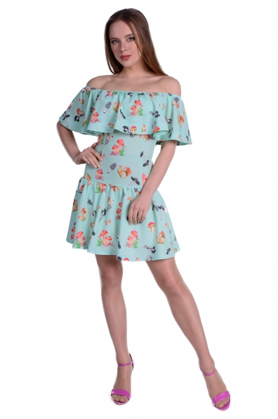 Платье Майами вискоза принт Цвет: Мята грибы