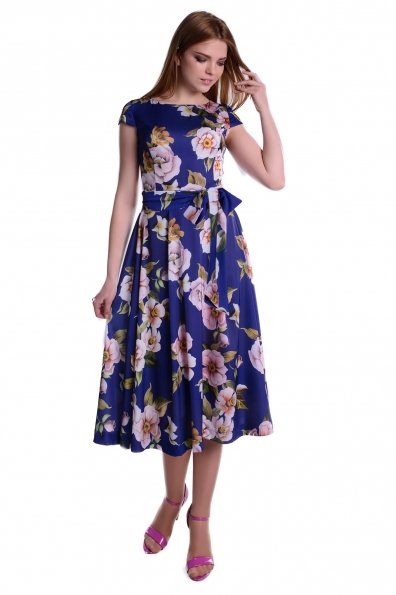 Платье Рубина принт атлас шифон Цвет: Тёмно-синий цветы крупные