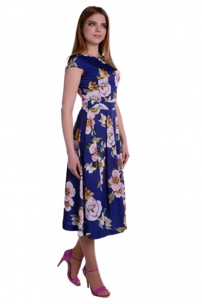 Платье Рубина принт атлас шифон Цвет: Тёмно-синий цветы крупные