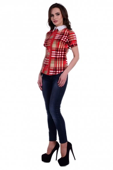 Блуза Джуси коттон стрейч Цвет: Бежевый/красный клет