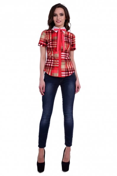 Блуза Джуси коттон стрейч Цвет: Бежевый/красный клет