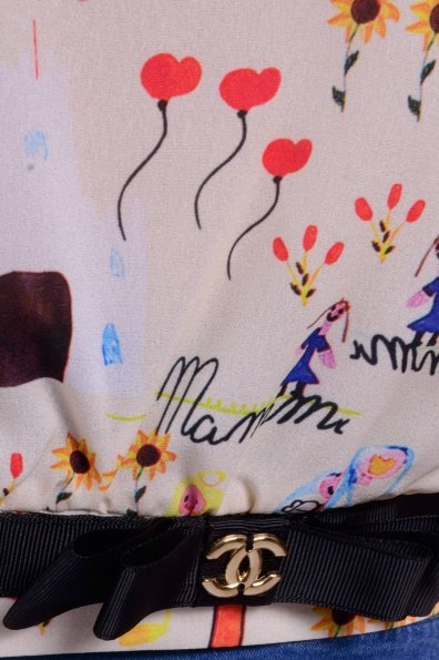 Блуза Каспия принт креп шифон Цвет: Светло бежевый детские рисунки