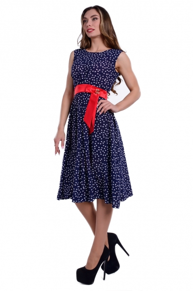 Платье Китти принт креп шифон Цвет: Тёмно-синий Сердце сред/бел