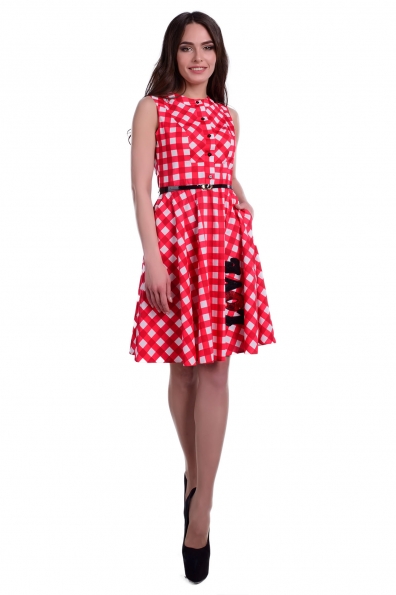 Платье Элена Цвет: Красный / белый клет сред