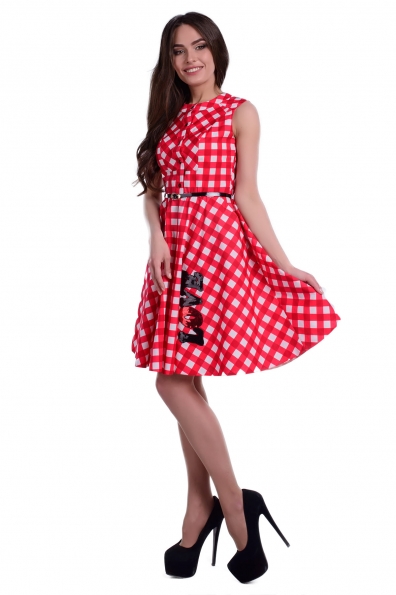 Платье Элена Цвет: Красный / белый клет сред