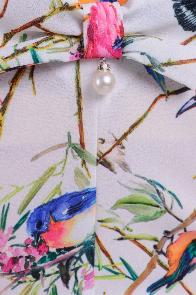 Платье Барберри шифон принт стрейч Цвет: Молоко Птички на ветке